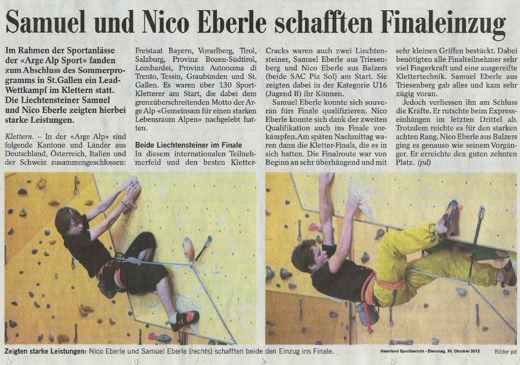 Achter bei den ARGE ALP Sportklettern 2012