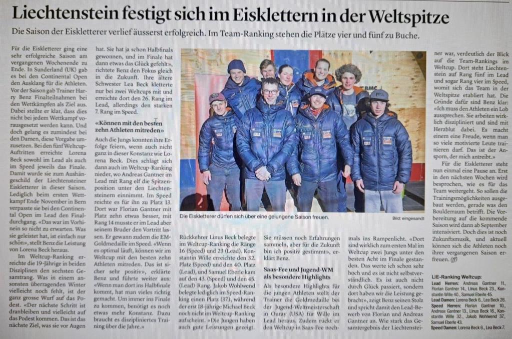 Liechtensteiner Ice Climbing Team Ranking 2025