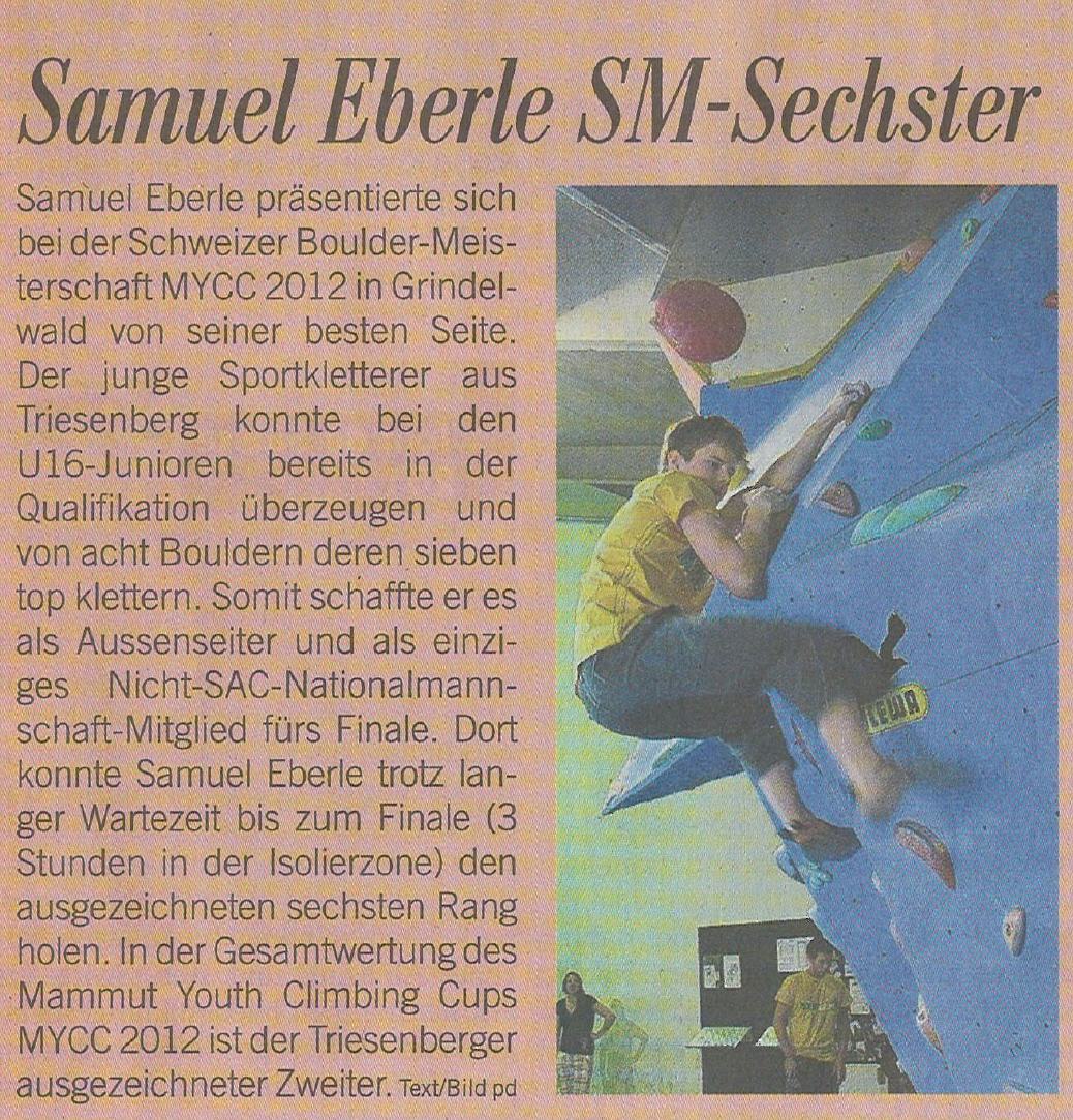 Sechster an den BOULDER Schweizer-Meisterschaften!